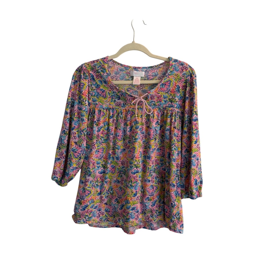 Stella Parker Collection Blouse Pink M Womens Floral Peasant Boho Top